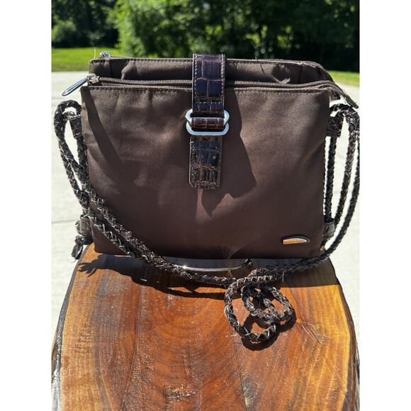 Travelon Handbags - Travelon Multipocket Brown With Alligator Strap Crossbody Travel Work